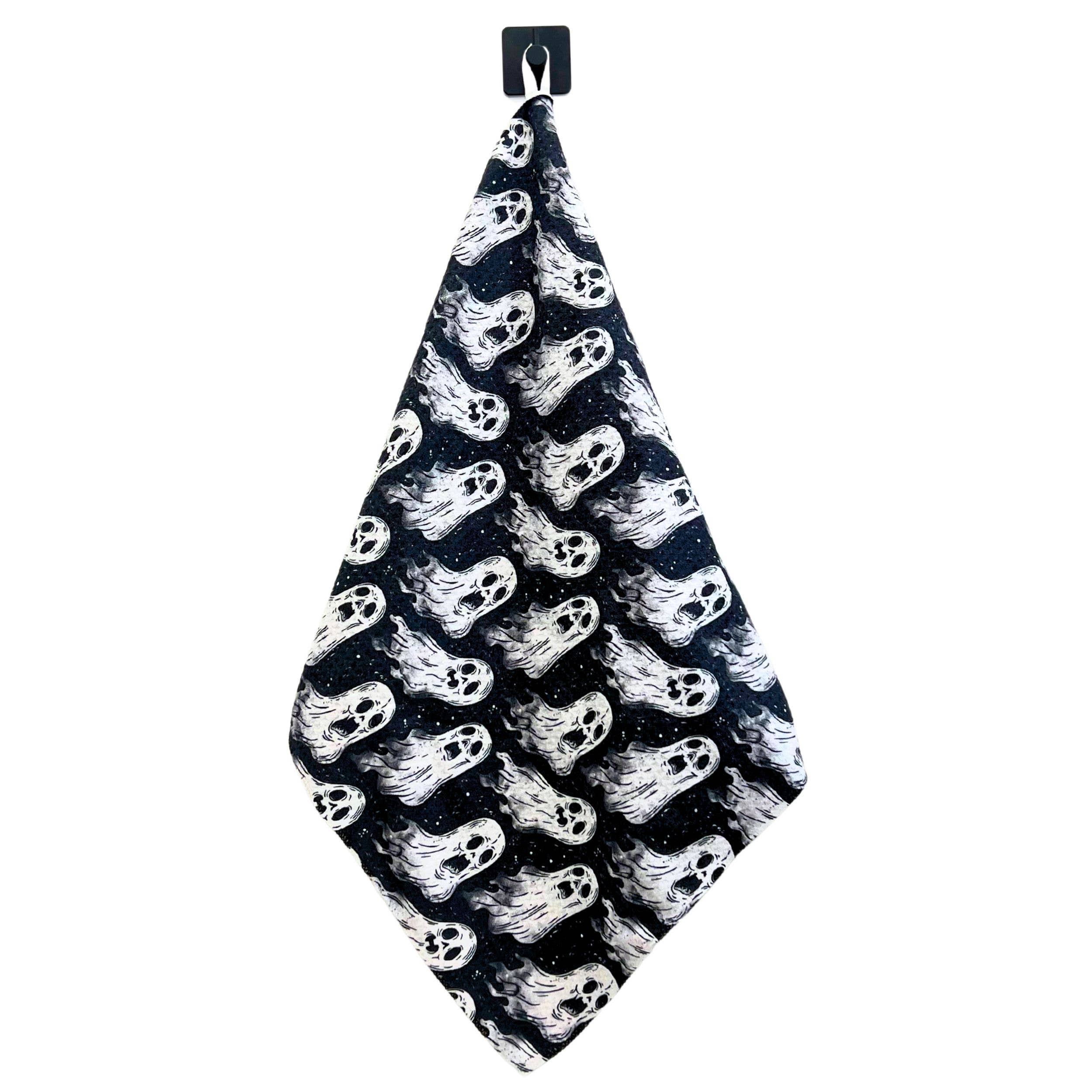 Scary Ghost Pattern Halloween Decor Waffle Tea Towel