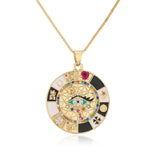Cubic Zirconia Enamel Devil's Eye Compass Pendant Necklace