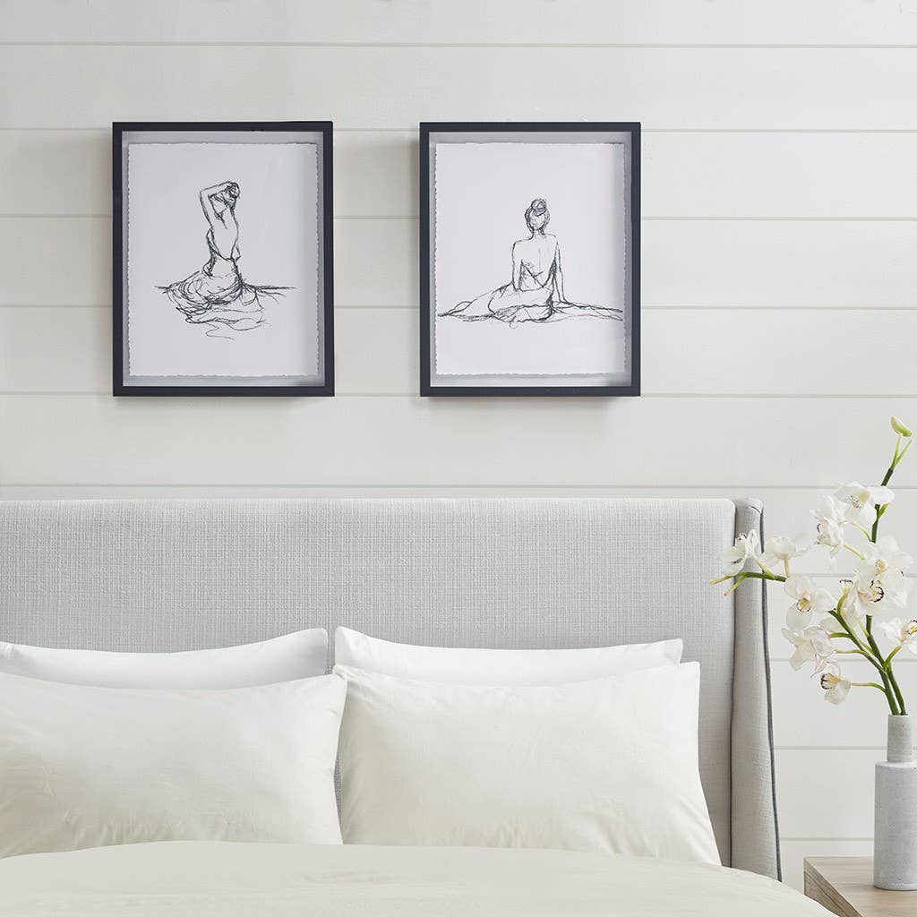 Feminine Figure Sketch Wall Decor Framed Art 2-PIece Set