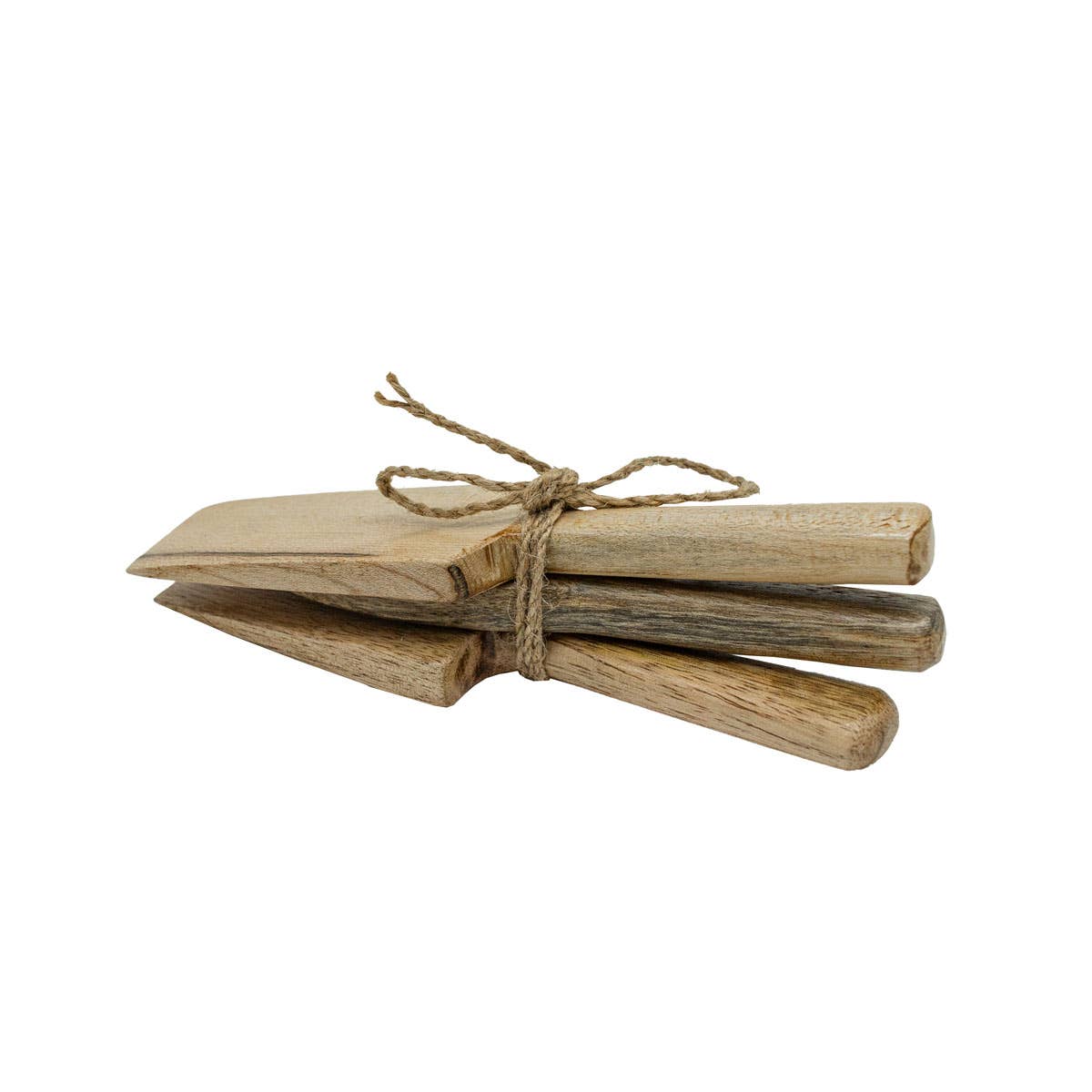 Set of wooden sticks tied with twine on a white background