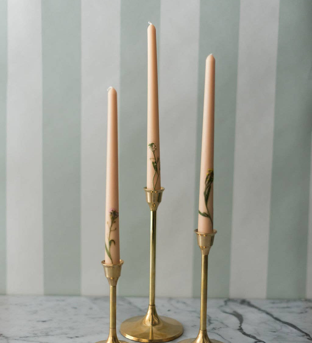 Floral Inlaid Tapered Candles - Set of 3