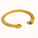 Vail 18K Gold Non-Tarnish Stone Braided Bangle