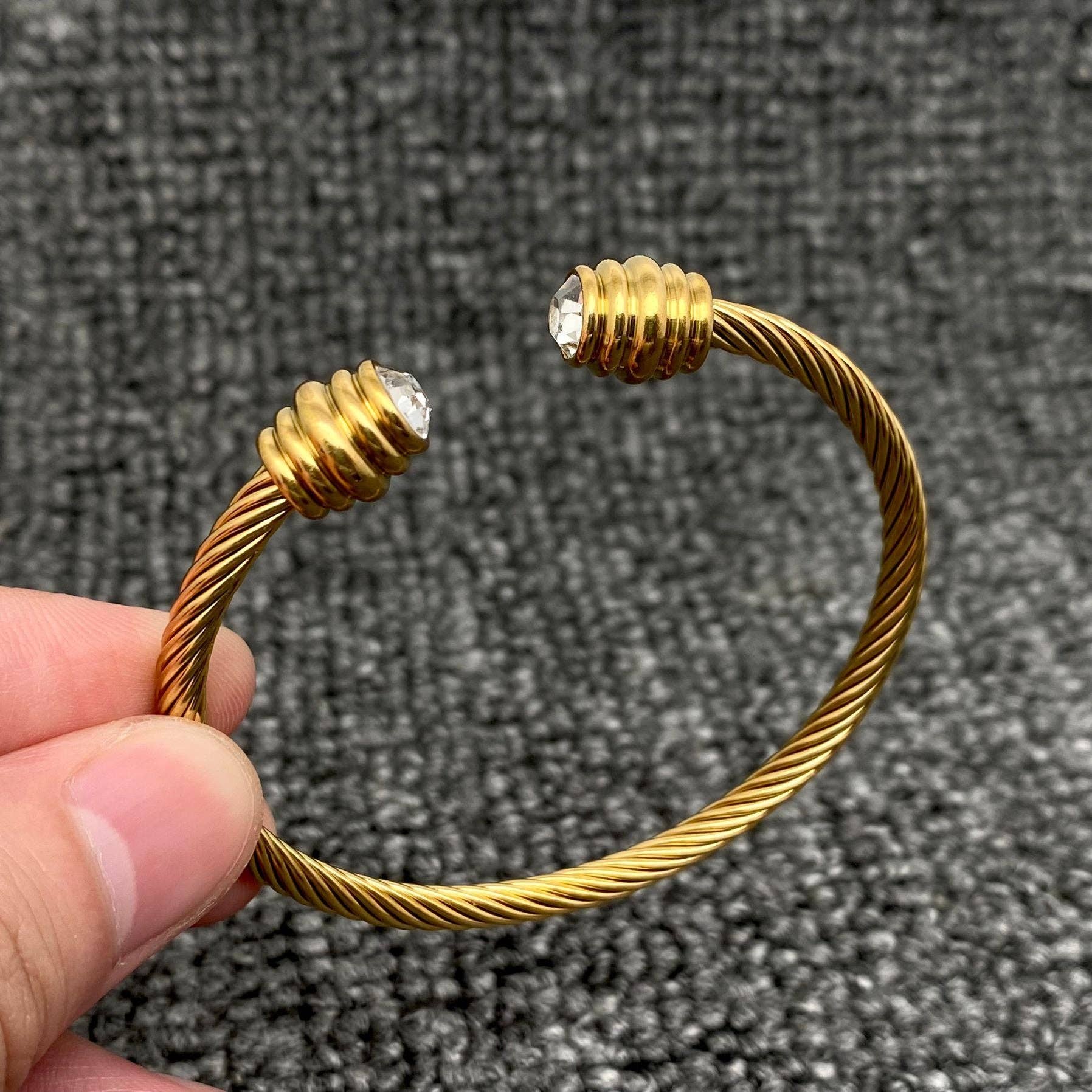 Inlaid Zircon18K Gold Plated SS Spiral Cuff - FGS