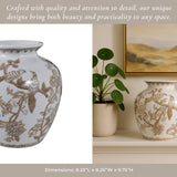 Decorative Vase - Brown/White Ceramic Bird and Vines, 10 in.