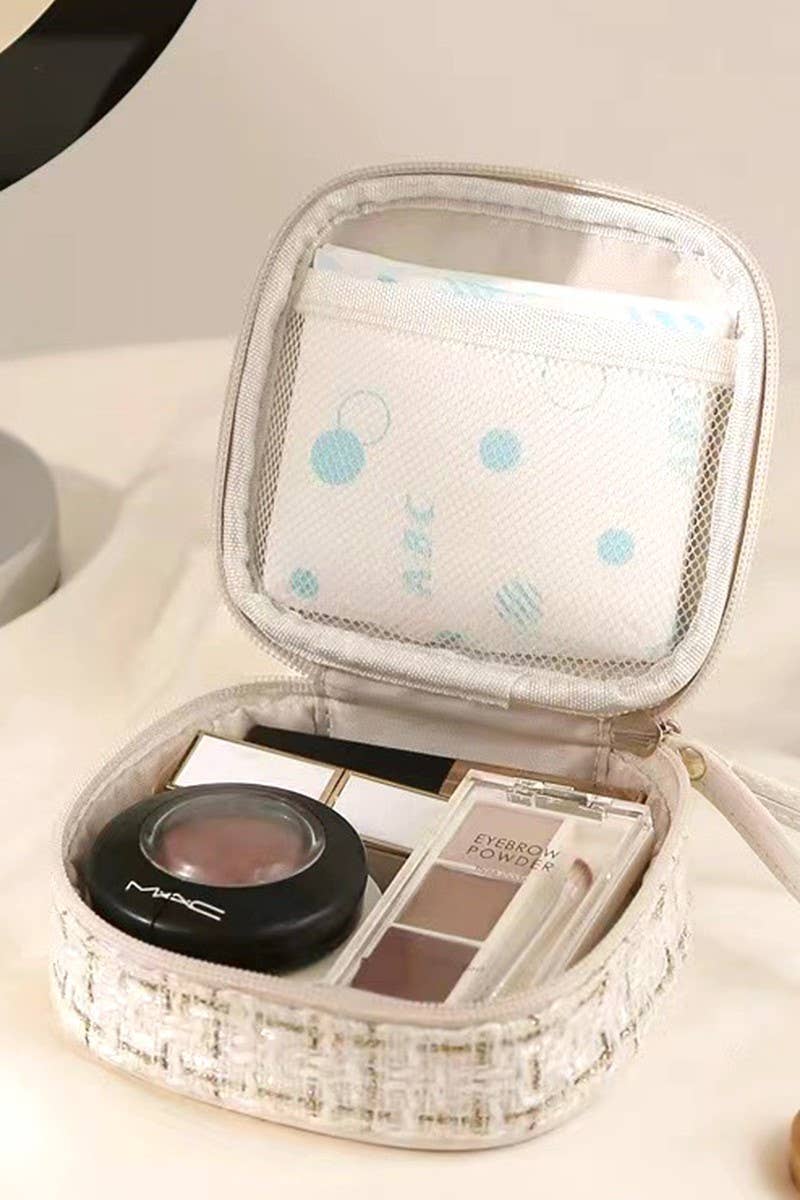 ....SI-26554 Plaid Tweed Cosmetic Makeup Travel Case