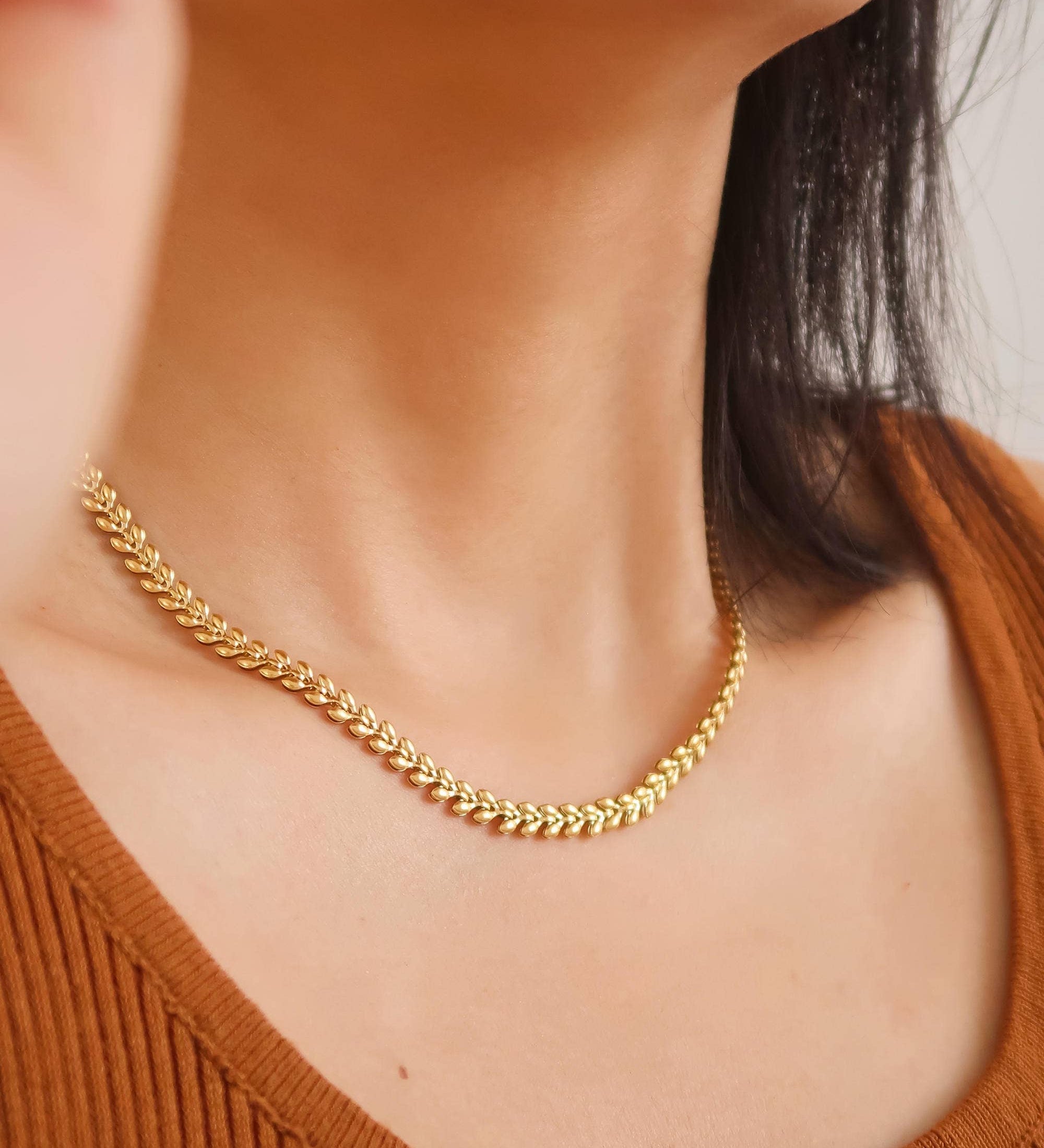 Vern 18K Gold Non-Tarnish Classic Wheat Chain