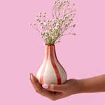 Ceramic Stripe  bud vase, Red- 3.5 x 3.5 x 4.75 Inches