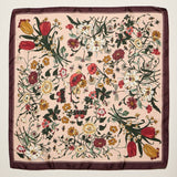 Vintage Pink Botanical Floral Square Scarf – Elegant Garden Print Satin Neck & Hair Scarf