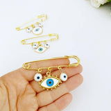 Evil Eye Handmade Safety Pin, Gold Safety Pin for Protection