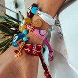 Summer bandana scarf bracelets with large glass evil eye