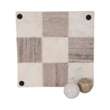White/Beige 9 in. Marble Square Casual Tic-Tac-Toe Game