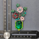 Inlaid Glass & Rhinestone Flower Shape Vintage Brooch