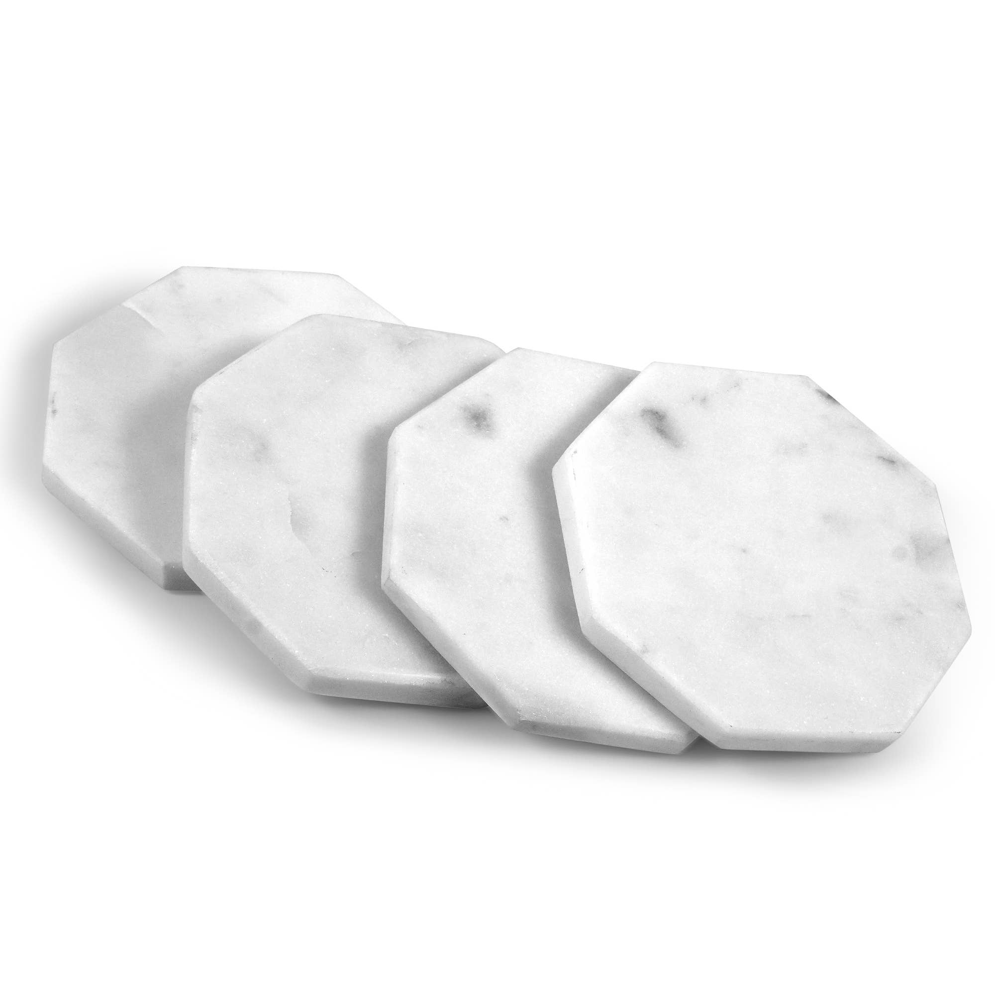 Marble Octagon Coaster Set of 4 in White