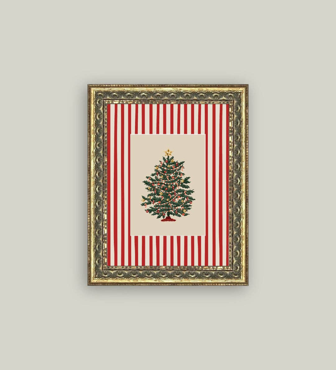Peppermint Stripe Tree Framed Antique Art