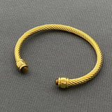 Inlaid Stone 18K Gold Plated Stainless Steel Spiral Cuff-FGS