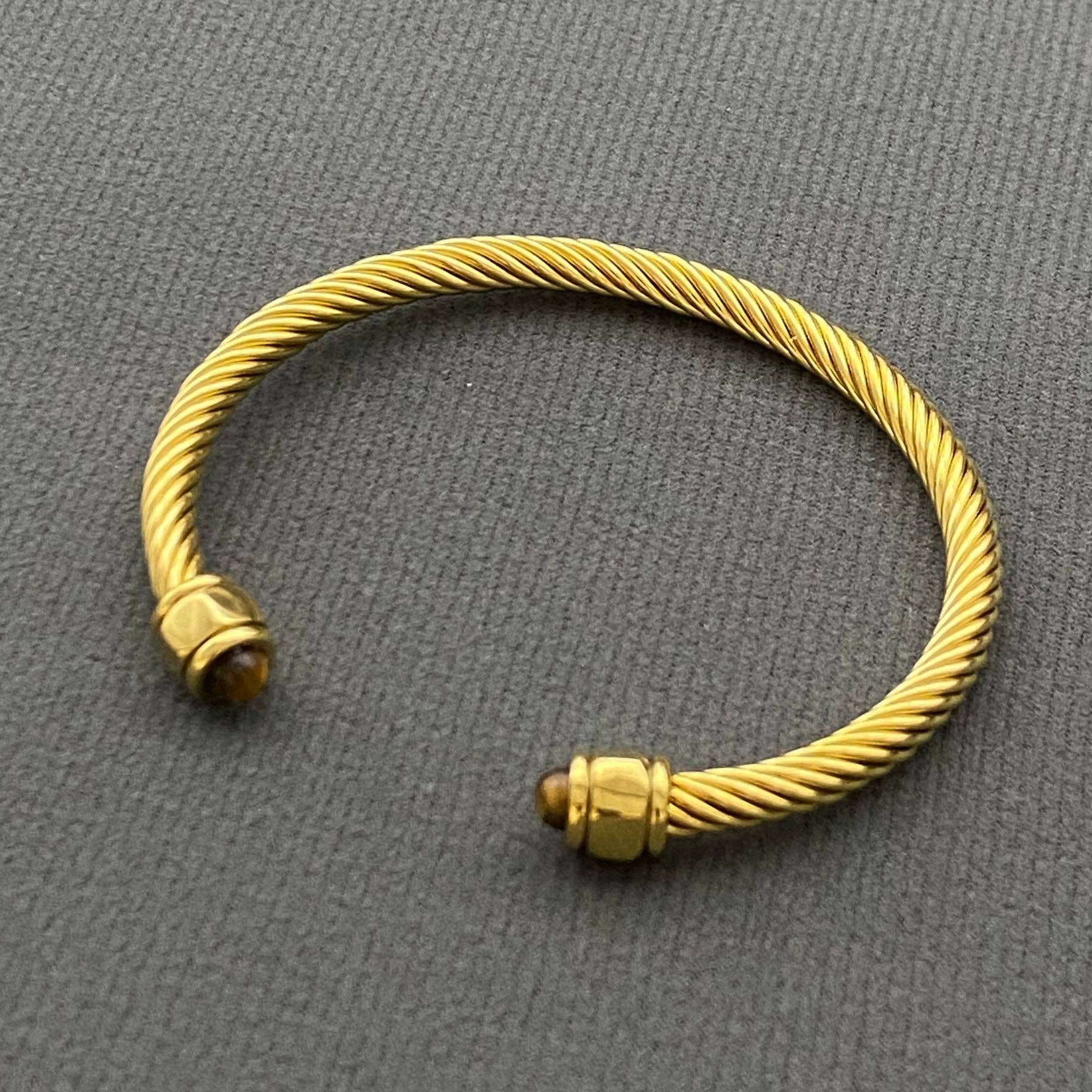Inlaid Stone 18K Gold Plated Stainless Steel Spiral Cuff-FGS
