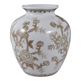 Decorative Vase - Brown/White Ceramic Bird and Vines, 10 in.