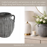 Ceramic Ribbed Texture Weathered Handle Vase - Black, 10 in.