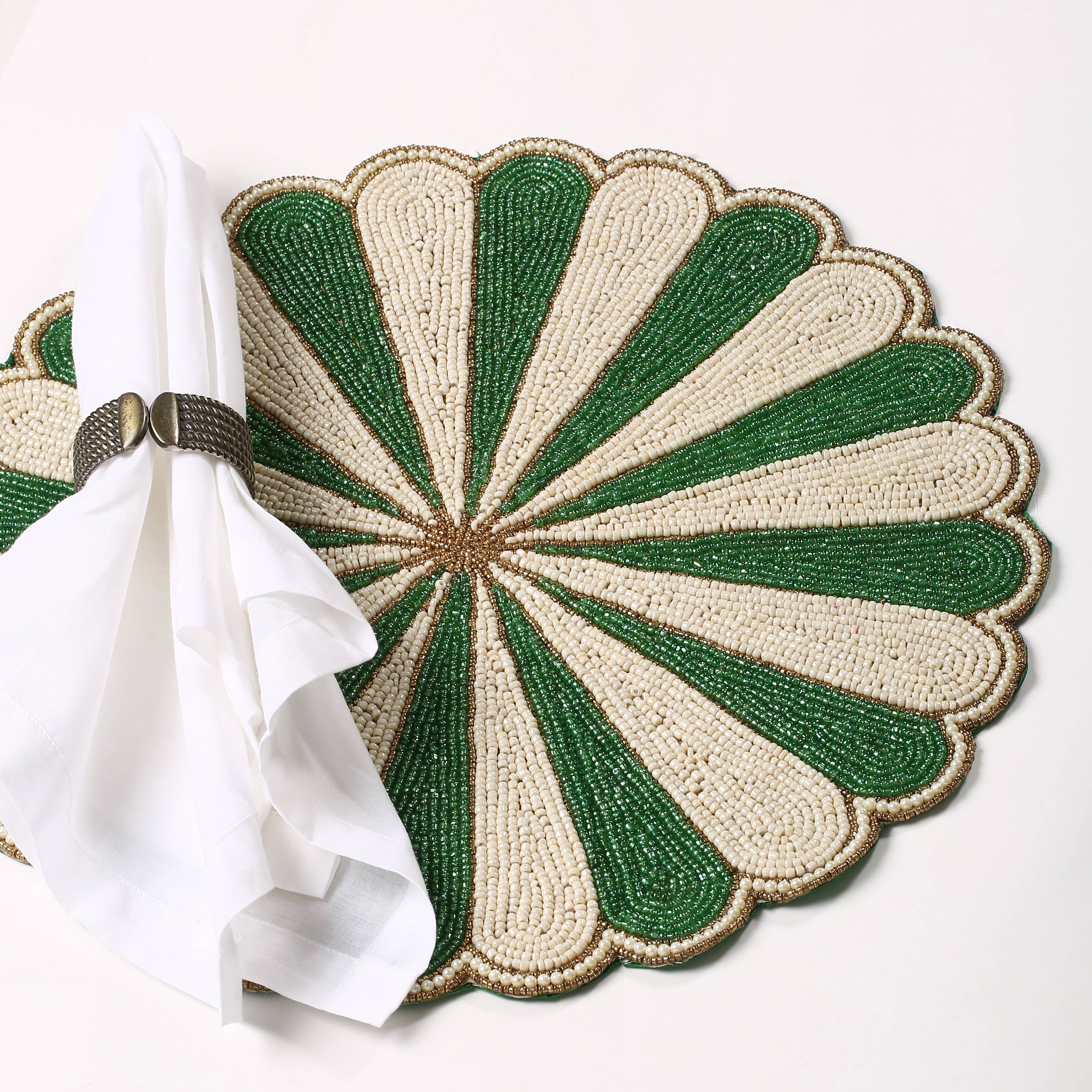 Green Floral Beaded Placemat